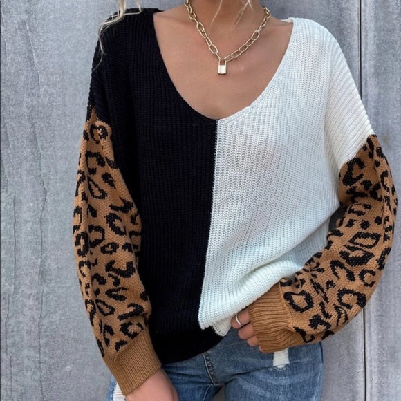 Leopard print color block Sweater - Picture 5 of 6